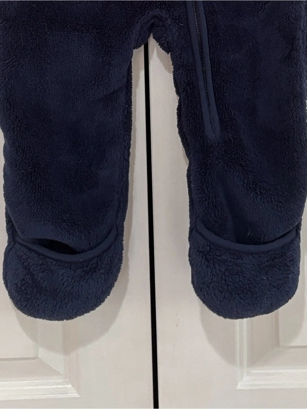 LL Bean Plush Navy Fleece One-Piece with Hood Size 12-18M EUC